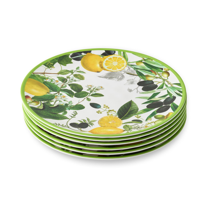 Assiettes à dîner en mélamine de 11 pouces Limone - Ensemble de 6 assiettes vibrantes à thème citron, durables, incassables et lavables au lave-vaisselle, parfaites pour les repas à l'intérieur et à l'extérieur