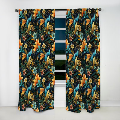 Contemporary Nature Paisley Botanic Pattern I - Glam Curtain - Velvet Room Darkening - 1 Panel