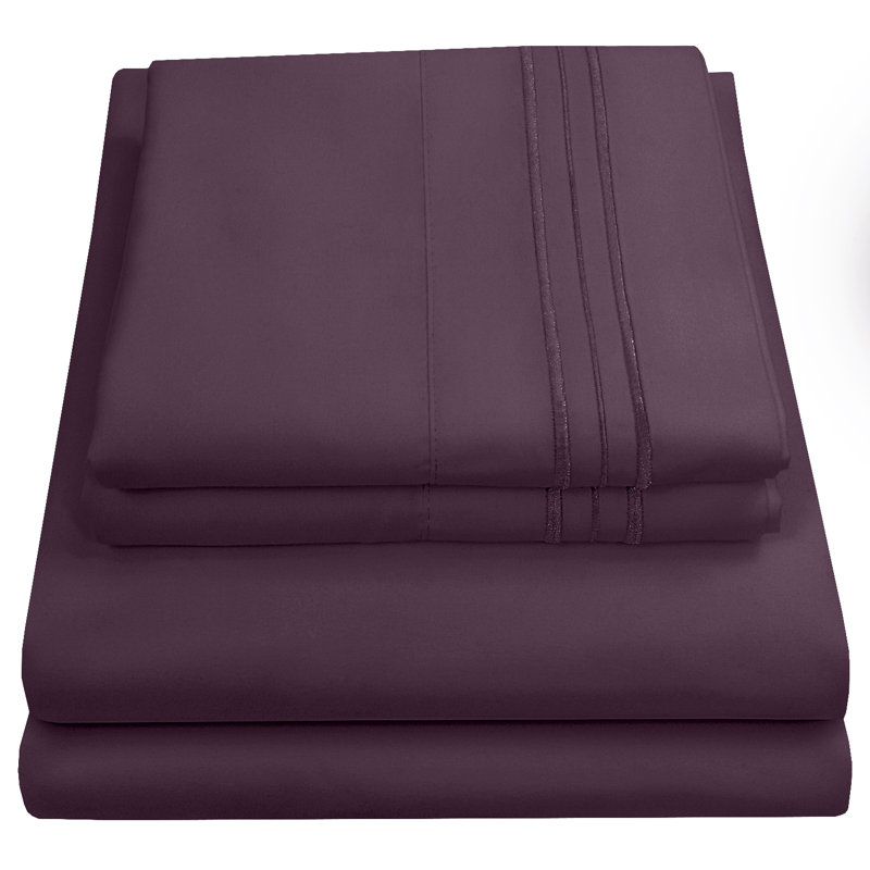 Luxurious Classic Soft Solid 1800 Series Microfiber Sheet Set, Various Colors and Sizes, Purple, King