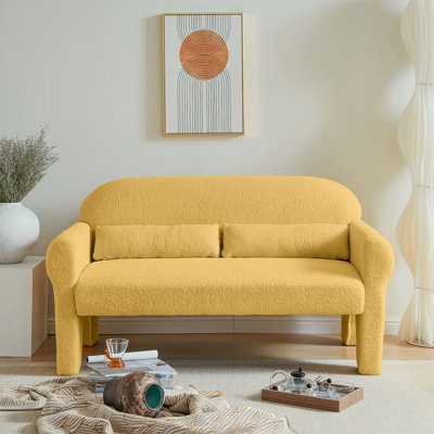 Canapé en laine d'agneau jaune pour toutes les pièces - Design moderne et élégant, construction polyvalente, 2 places avec tissu, coussin lombaire, construction polyvalente