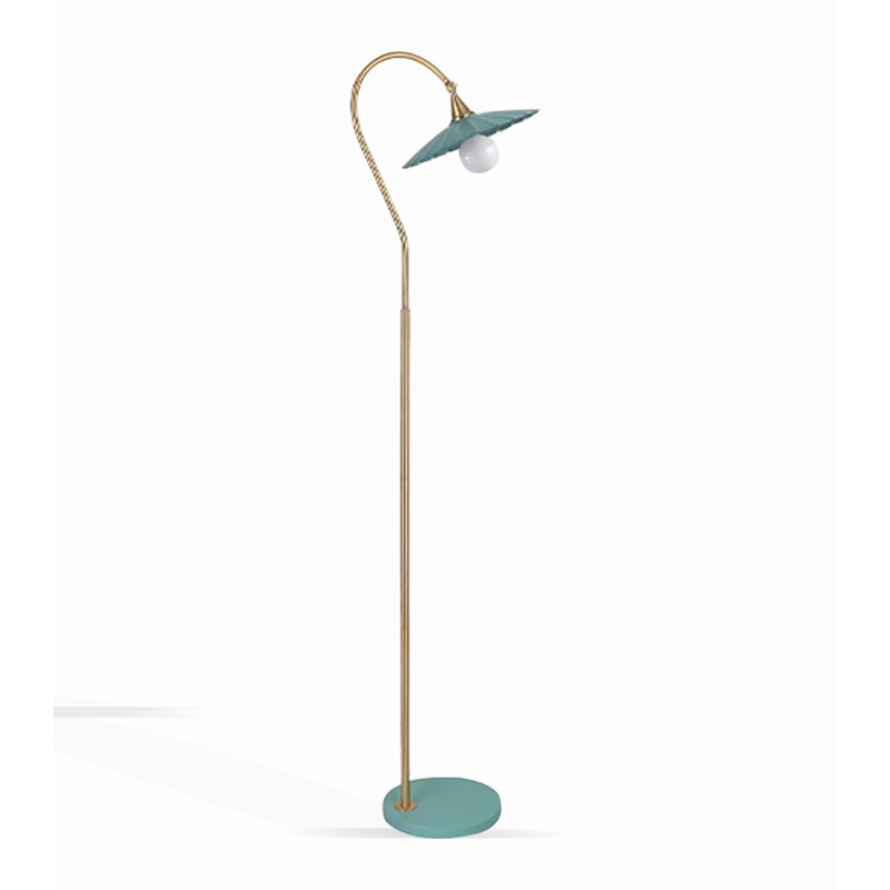 Lampe sur pied incurvée à col de cygne avec abat-jour plissé