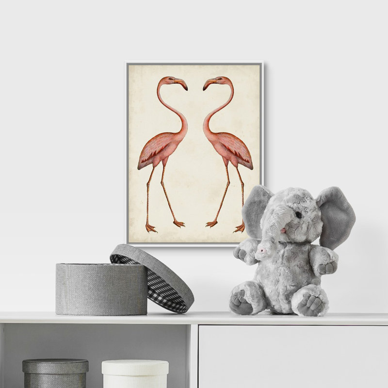 « flamant roses kids », art encadré, H 36 po x l 12 po x P 1,2 po, Cadre pour toile flottant blanc