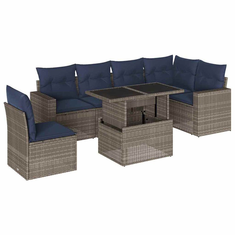 Ensemble de canapé de jardin avec coussins 7 pièces 7 pièces Modern Living, Coussin bleu marine / structure grise