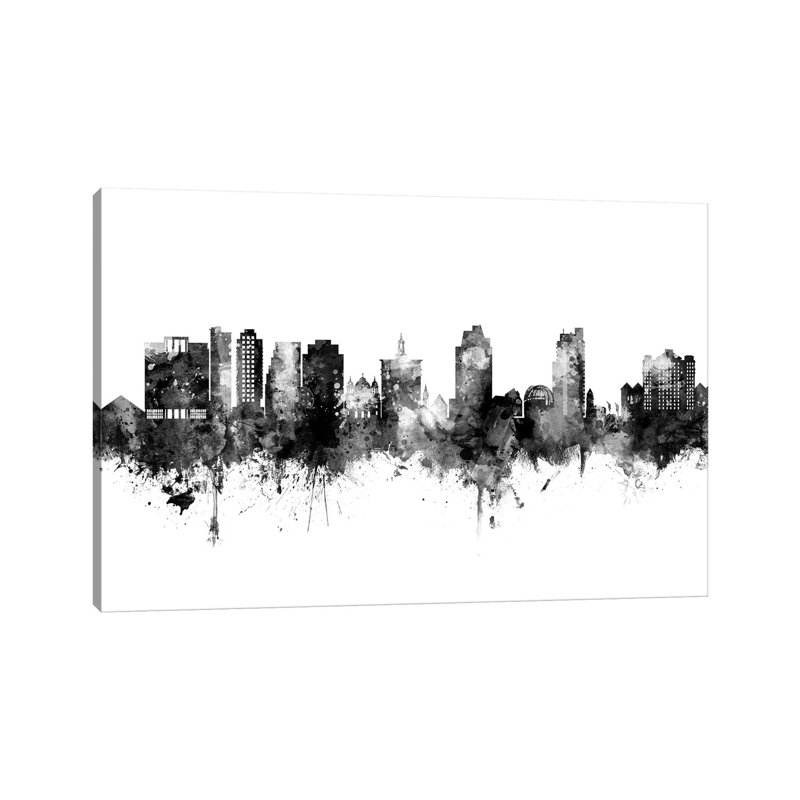 «San Jose California Skyline Black and White» par Michael Tompsett, impression sur toile tendue, H 18 po x l 26 po x P 1,5 po