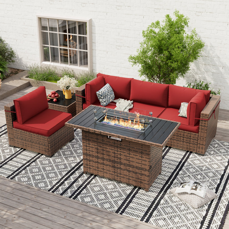 Ensemble de conversation modulaire en rotin Babak avec foyer et table basse, Bourgogne, 4