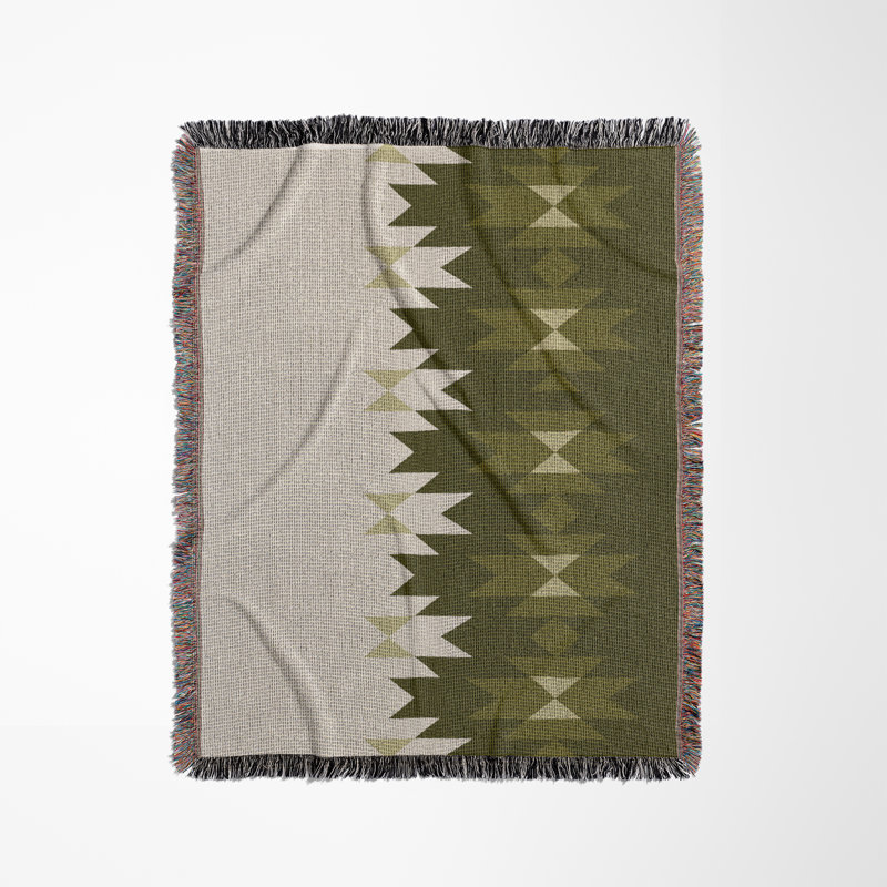 Couverture en mélange de coton Shako South Western, Chartreuse / blanc cassé, L 60 po x l 50 po