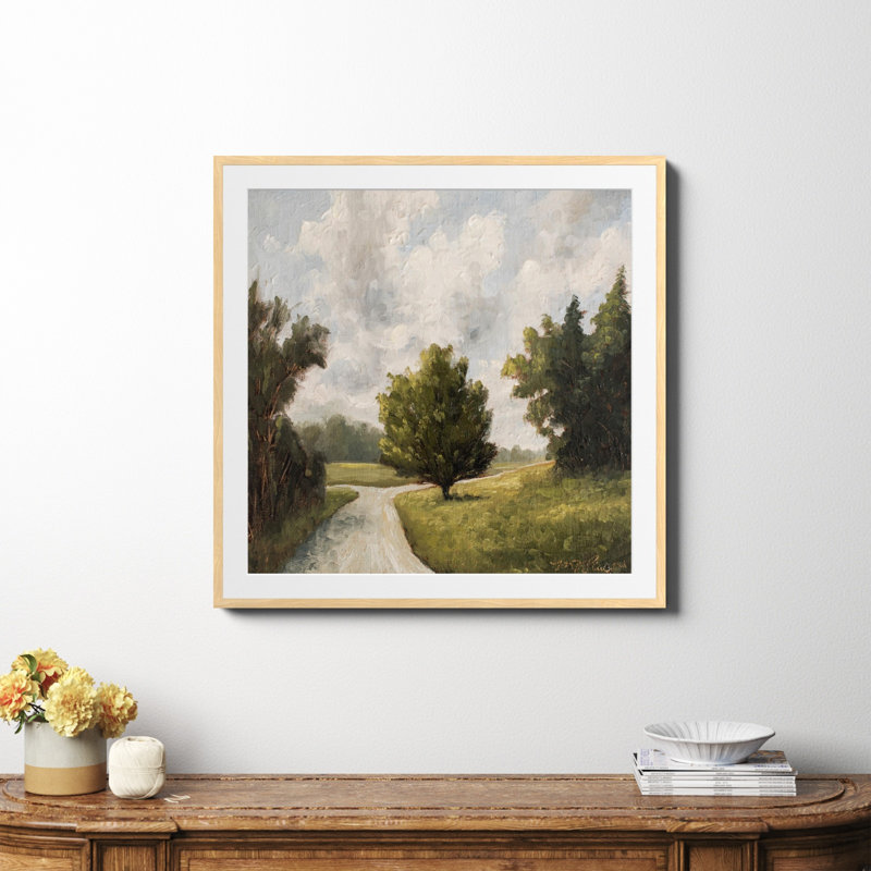 «Around The Bend» encadré par Miss Mustard Seed, peinture, H 36 po x l 36 po x P 0,75 po, Papier encadré naturel, Oui