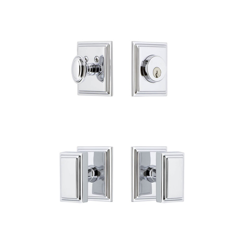 Carre Square Rosette Complete Entry Set with Single Cylinder Deadbolt and Carre Knob, Bright Chrome