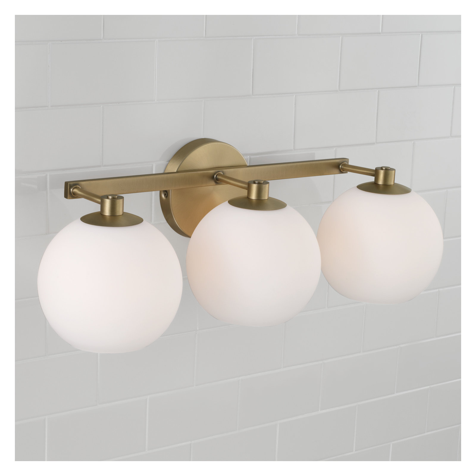 Ansley 3 Light Frosted Dimmable Vanity Light, Aged Brass