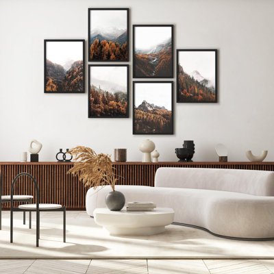 Art mural encadré, ensemble de galerie, automne, automne, vue aérienne, forêt, montagne, paysage, nature sauvage, photographie, moderne, rustique pour le salon, la chambre à coucher, le bureau