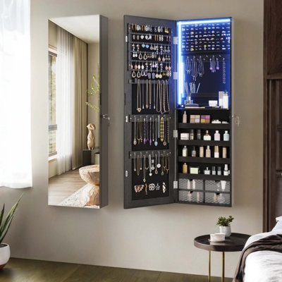 47.2 In. Led Hanging Jewelry Armoire Organizer Cabinet With Full Length Mirror