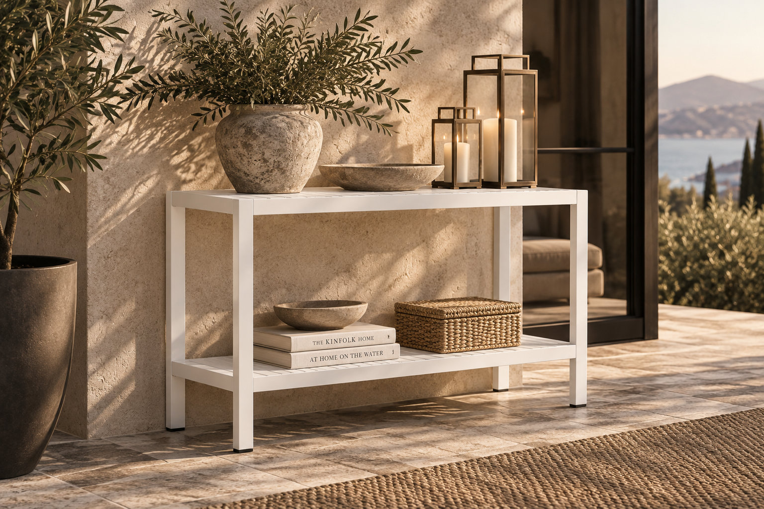 Doss 16 " Patio Table, White, White