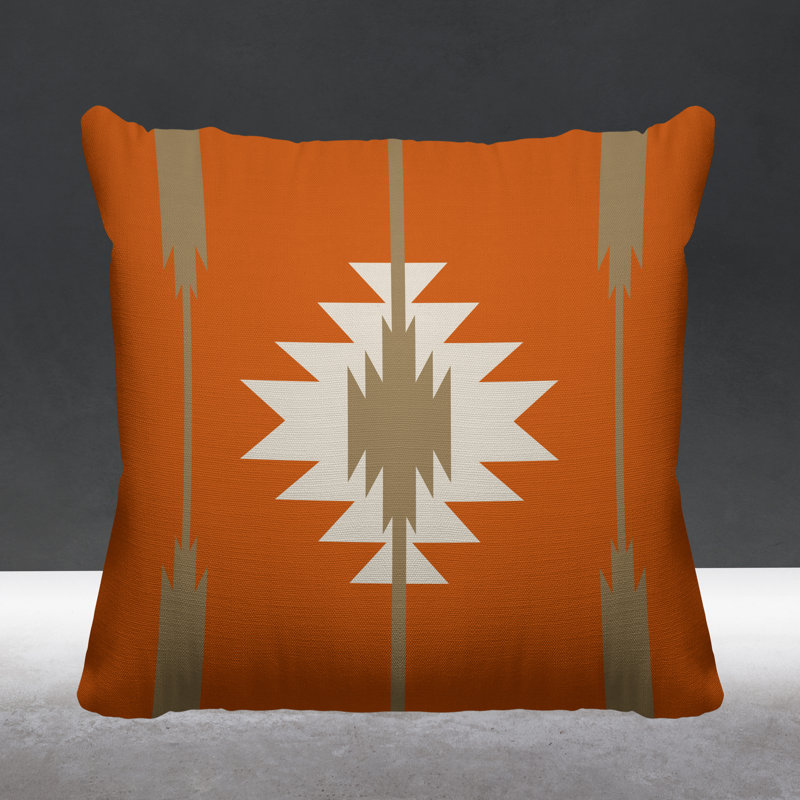 Coussin décoratif intérieur / extérieur Jolon Southwestern, 15 po x 15 po, Orange, Carré