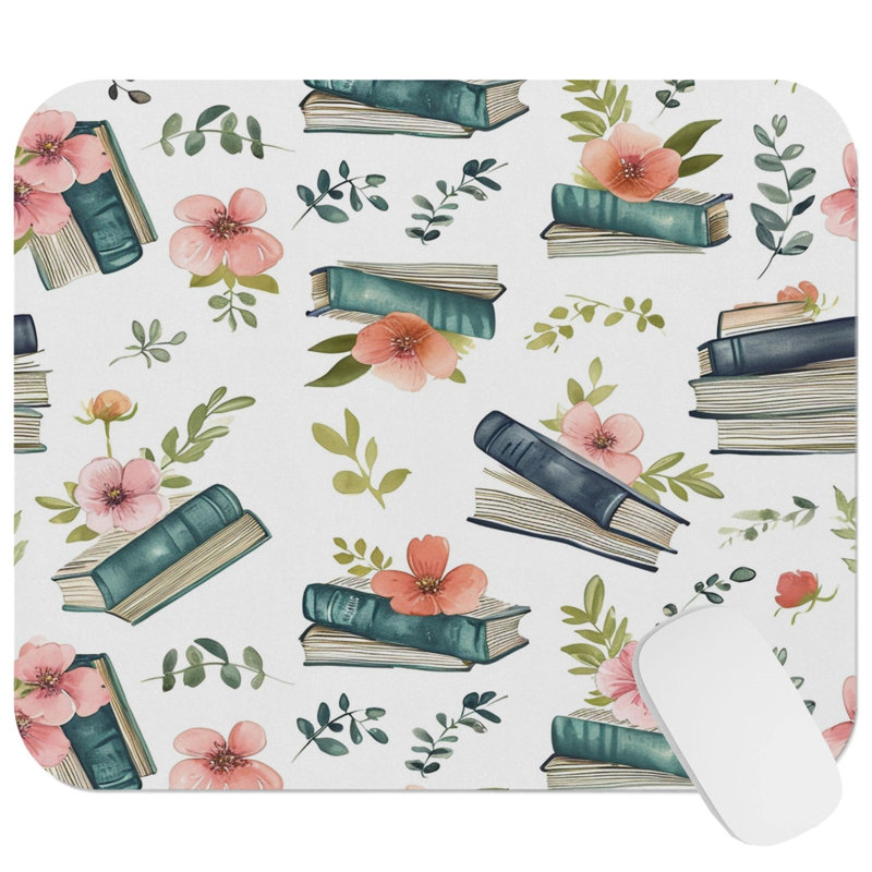 Books and Wildflowers XI Professions Teacher Appreciation Modern Gaming Cute Office Laptop Desk Pad Gift Mat Square Rectangle Non-Slip Mousepad