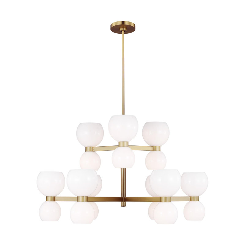 Londyn 18-Light Burnished Brass Chandelier with Milk White Glass