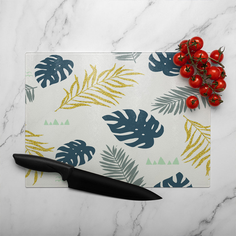 Glitter & Leaves Glass Chopping Board, 40cm L x 28cm W