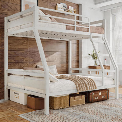 Twin Over Full Metal Bunk Bed, Heavy Duty Frame With Ladder & Full Guardrail, Noise-free, Large Underbed Storage, No Box Spring Needed，white