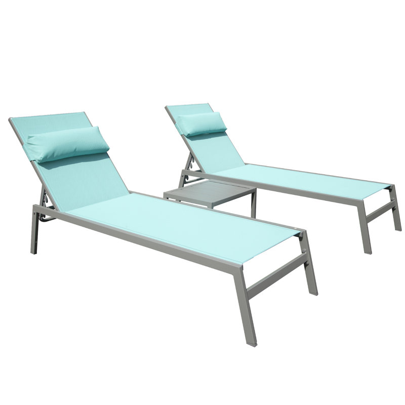 Patio Chaise Lounge Of 3 - Aluminum Outdoor Chairs With Side Table In Lake Blue. Provide Unbeatable Comfort. . Build. 5 Adjustable Positions & . Space And Versatile Option. Package Essential Parts