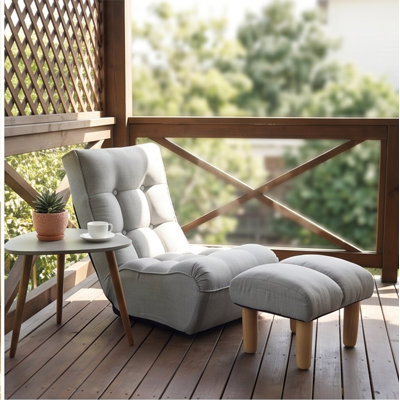 Méridienne pliable ajustable, chaise longue en lin avec accoudoirs, gris ciment