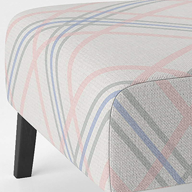 Fauteuil de chambre en velours à carreaux crème et bleu Tartan