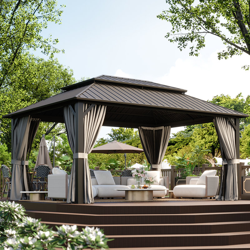 Hardtop Gazebo with Galvanized Steel Roof & Metal Frame, 16 Ft. W x 12 Ft. D, Gray