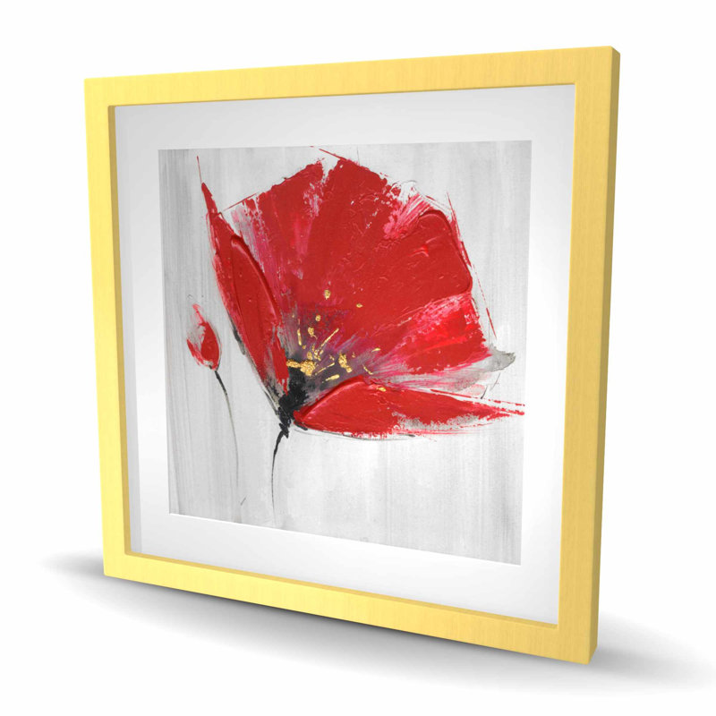 Two Red Flowers on Gray Background | Framed Botanical Print