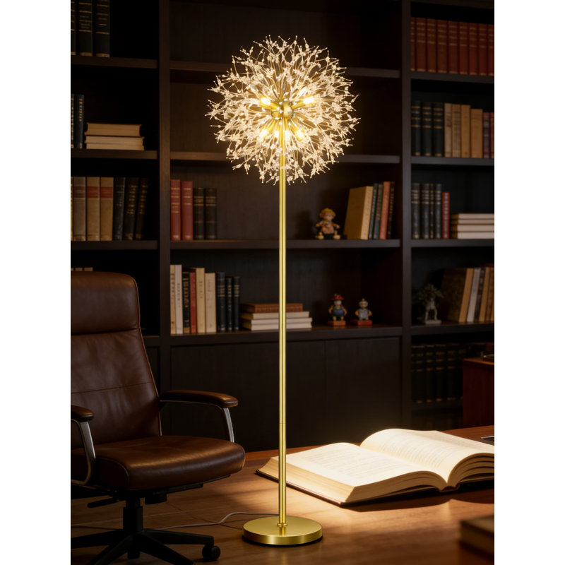 Crystal Floor Lamp With 659 K9 Crystals, 69-Inch Modern Standing Lamp For Living Room, Metal Tall Lamp With Foot Switch, Firework-Inspired Design For Home Decor Lighting