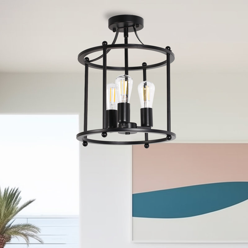 Plafonnier 3 lumières, lustre semi-encastré industriel