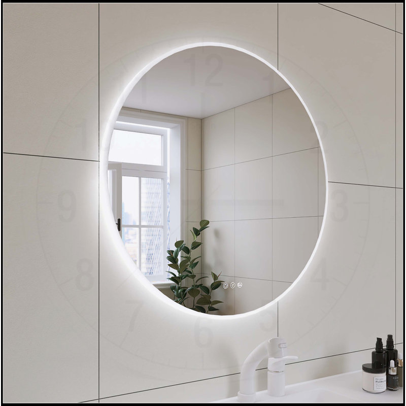 Miroir de salle de bain élégant en acrylique rond à cadre DEL avec caractéristiques avancées