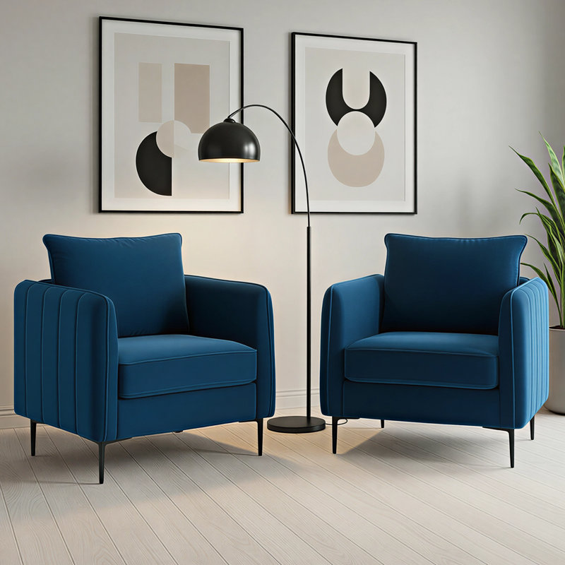 Accent Chair for Living Room, Velvet Comfy Single Sofa Chair Mid-Century Modern Armchair with 1 Pillow and Metal Legs for Bedroom Office Reading