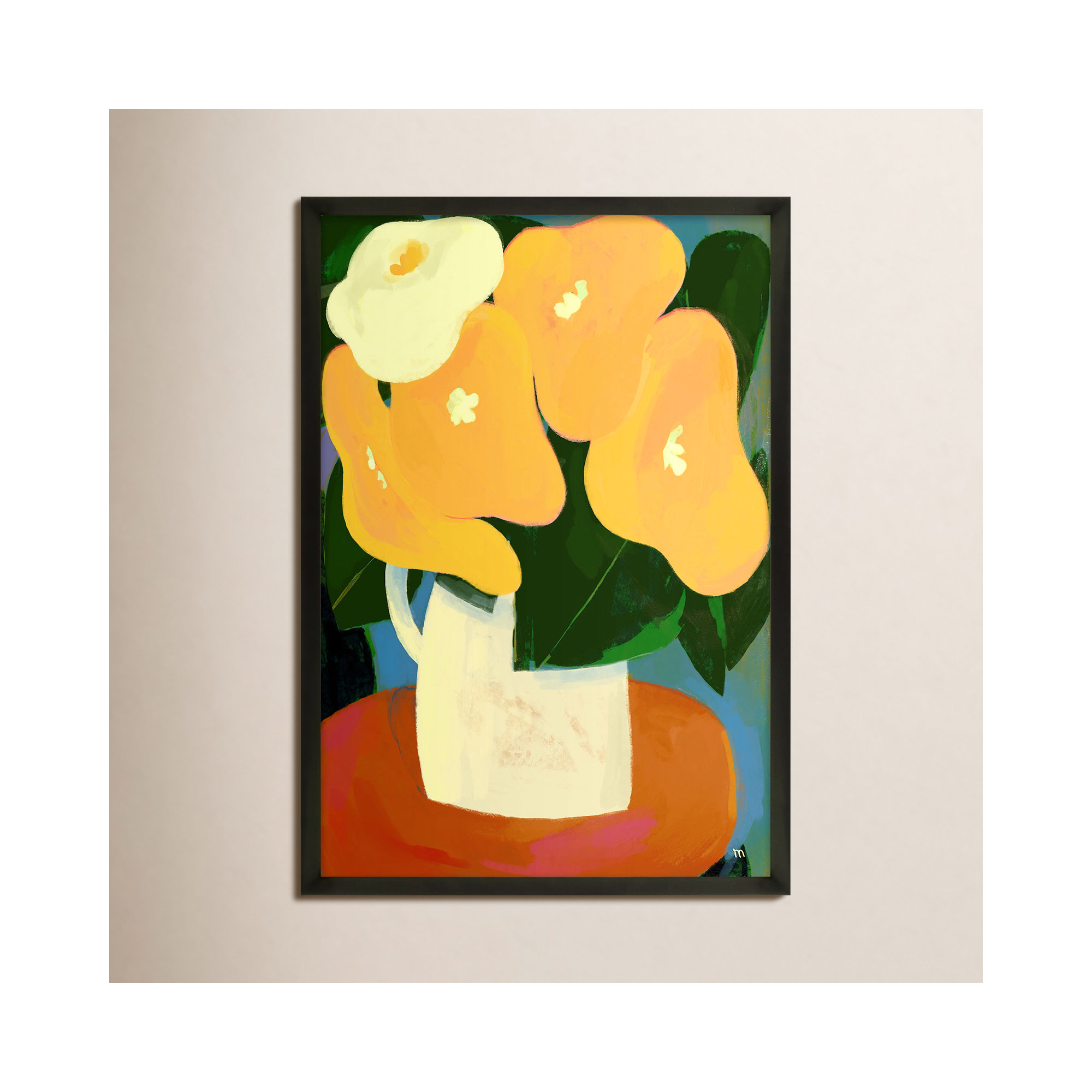 My Yellow Flowers by StudioM, 30" H x 21" W x 1.25" D, Black