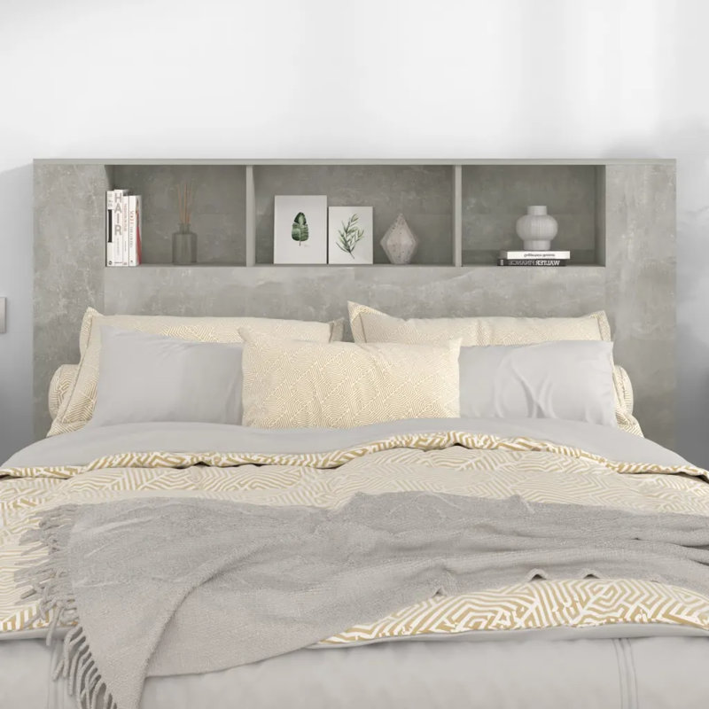 17 Stories Headboard Cabinet Engineered Wood, Concrete Grey, Kingsize (5')