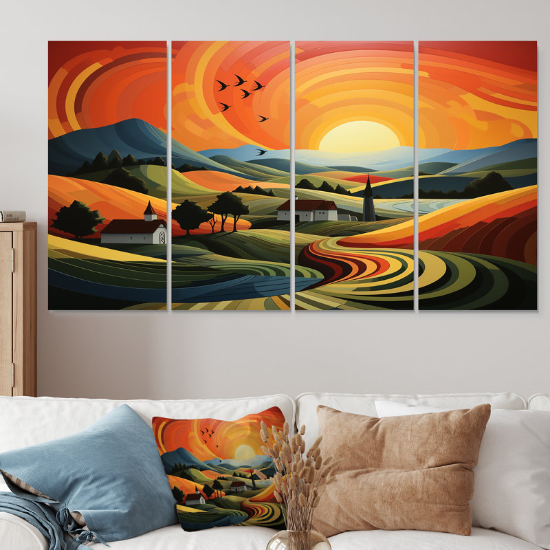 Ensemble de 4 décorations murales Minimalist Indiana Farm Countryside I - Granges, H 32 po x l 64 po