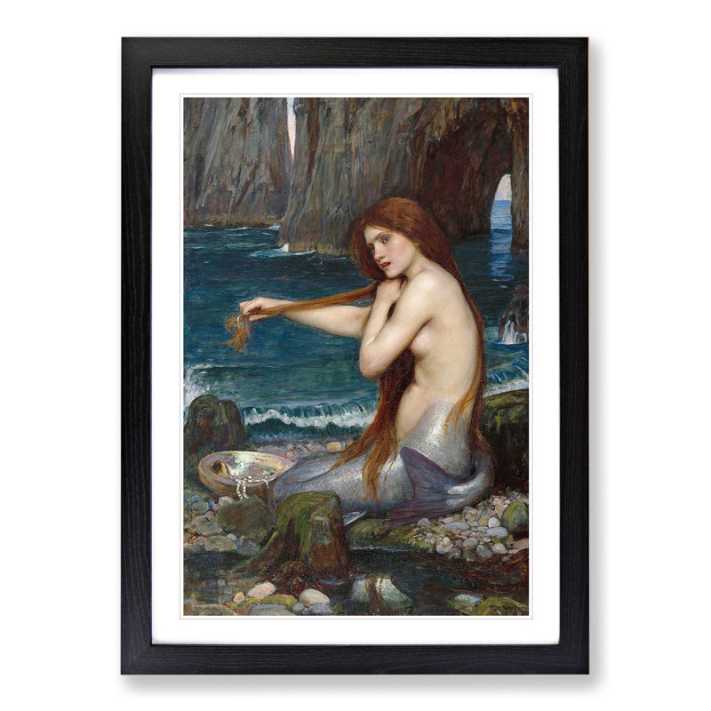 A Mermaid Vol.1 by John William Waterhouse - Picture Frame Graphic Art Print on MDF, 65cm H x 48cm W x 2cm D, Black Framed