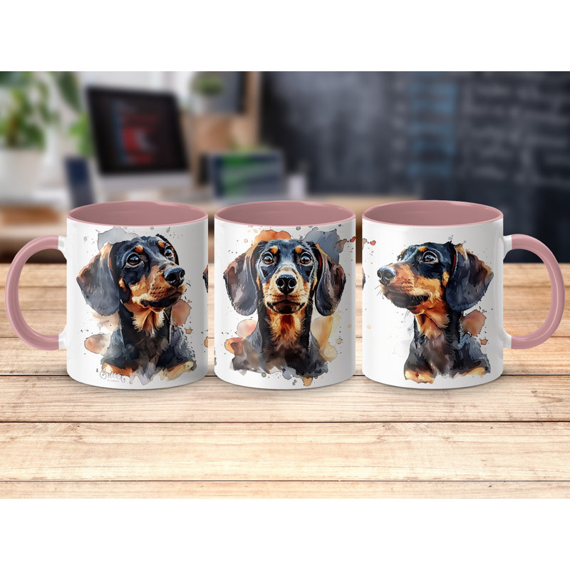 11oz Watercolour Dachshund Design Coffee Mug, 2