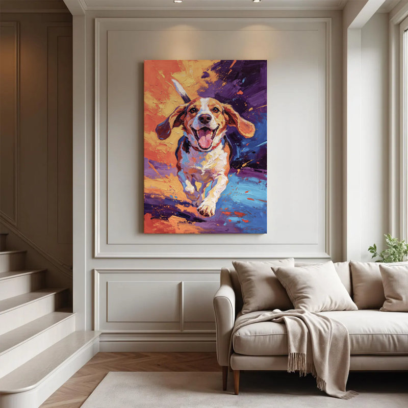 Impression sur toile Vibrant Abstract Beagle Dog, impression murale colorée impressionniste pour le salon, le bureau ou la chambre d'enfant