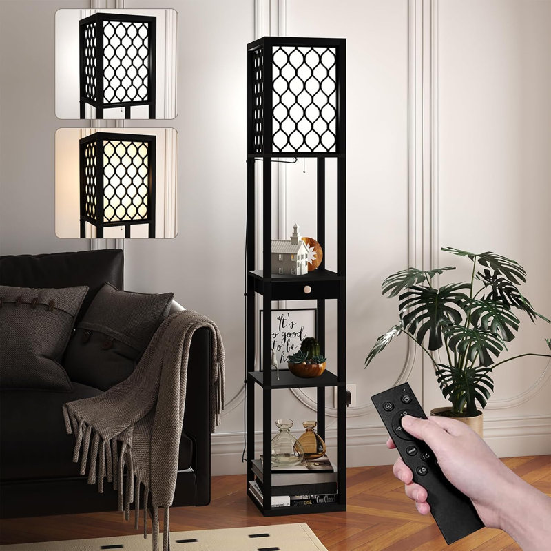 Modern Floor Lamp With Shelves & Remote Control | Stylish Tall Standing Light For Bedroom, Living Room, Office | Durable & Stable Design | 160cm, With Bulb Included