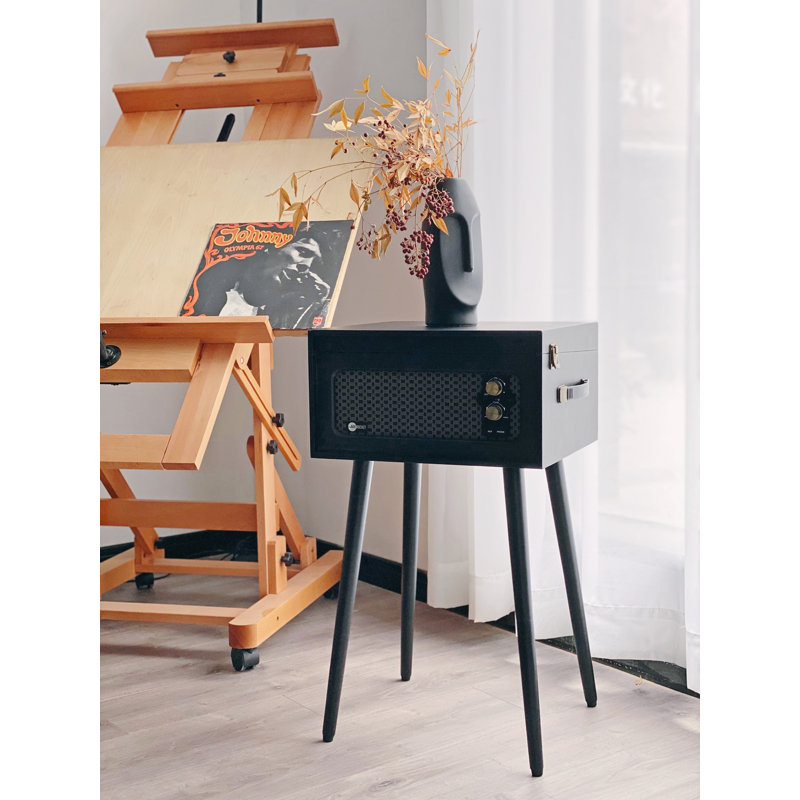 Black Retro 3-Speed Bluetooth Record Player with Built-in Speakers and Legs