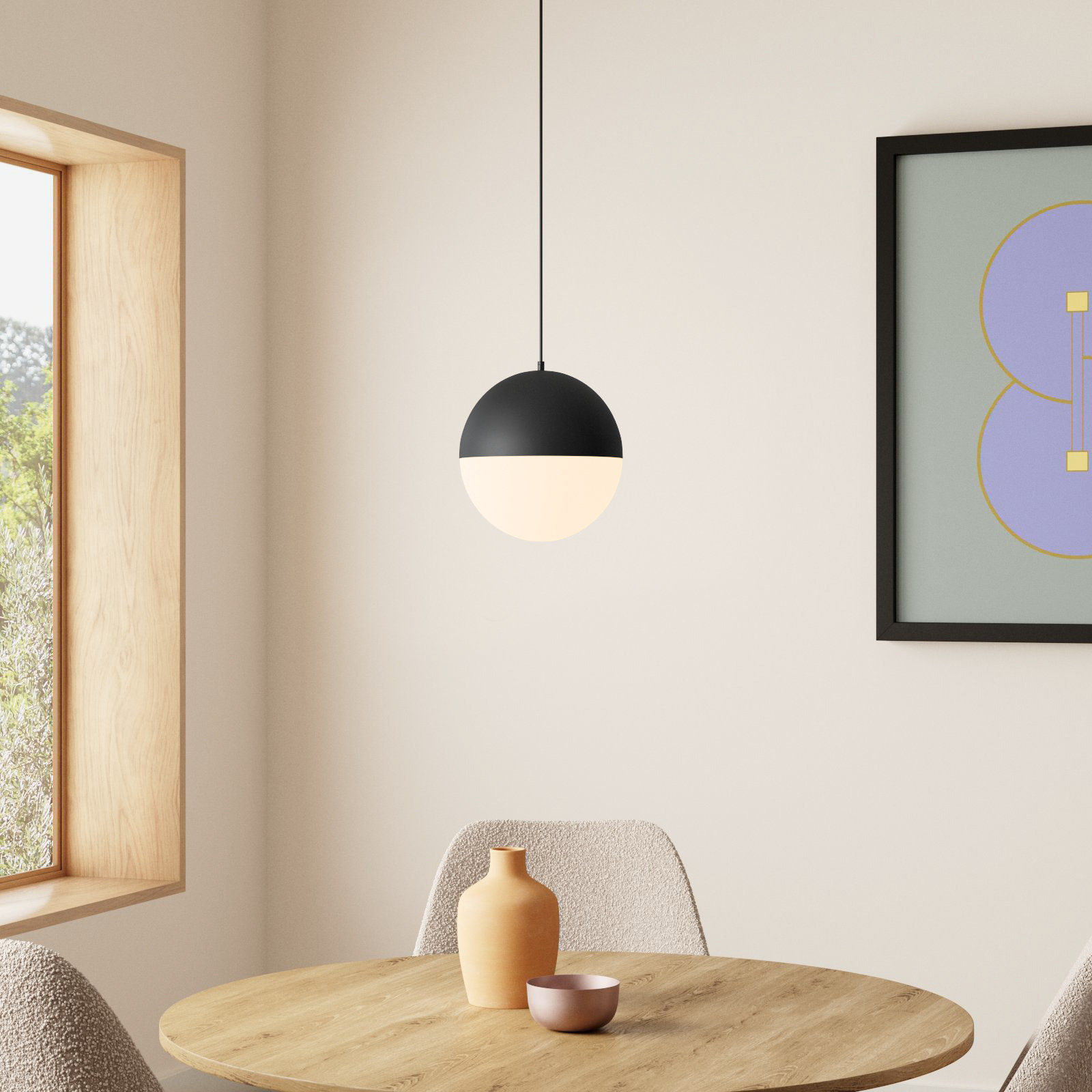 Hastings Single Light Glass Steel Dimmable Pendant, Black, 12.25" H x 11.75" W x 11.75" D