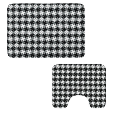  Black and Grey Bathroom Rug Set 2 Pieces Rectangle & Contour Mats Black Grey White