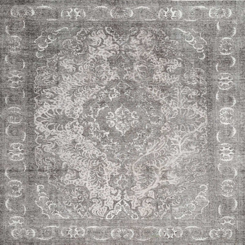 Tapis contemporain gris / blanc, Carré 6 pi