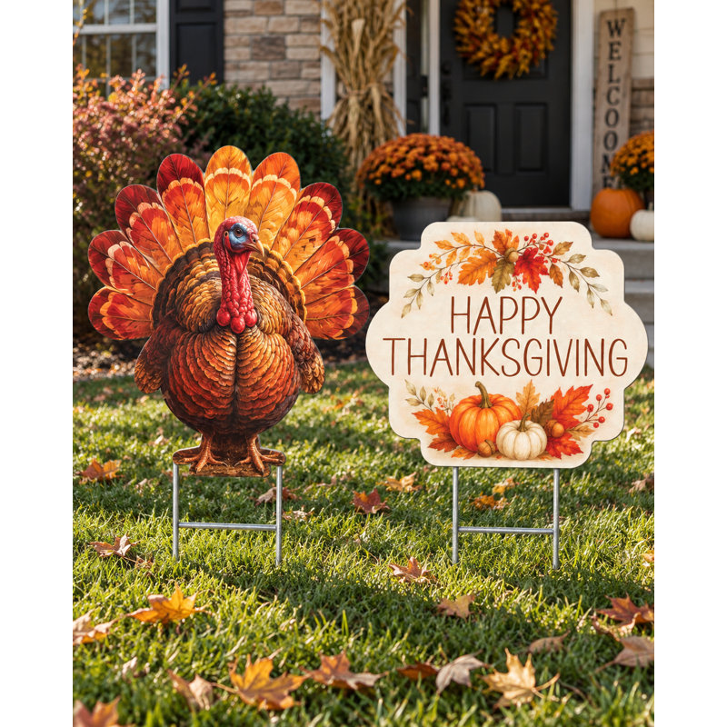 Ensemble de 2 panneaux de jardin pour l'Action de grâce, décorations d'automne extérieures en PVC imperméable avec piquets, remerciements, décorations de pelouse