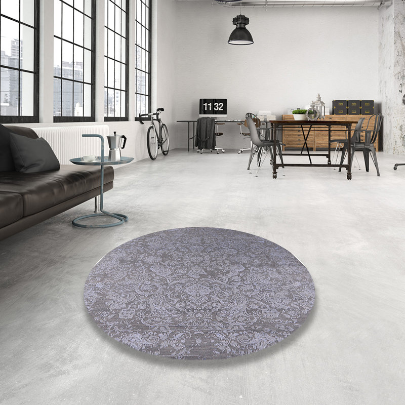Tapis gris à motif floral Hultgren, Rond 3 pi