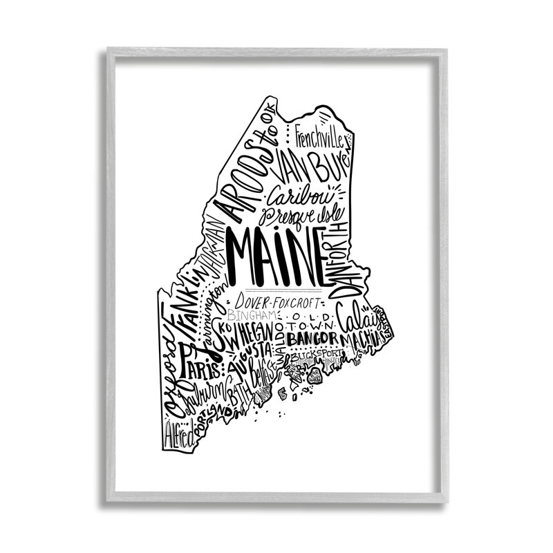 «Maine State Shape», typographie des villes américaines, estampe numérique texturée par The samedi Evening Post