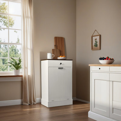Armoire poubelle blanche autoportante 10 gallons avec tiroir pour cuisine et salle de lavage
