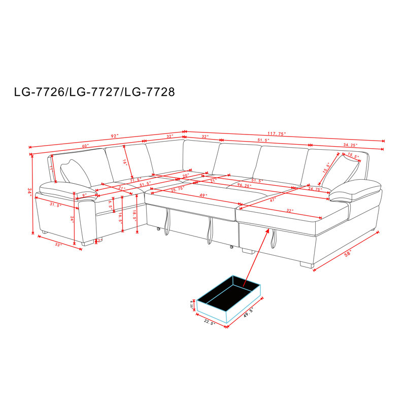 U-shaped Sectional Sleeper Sofa With Storage Chaise
