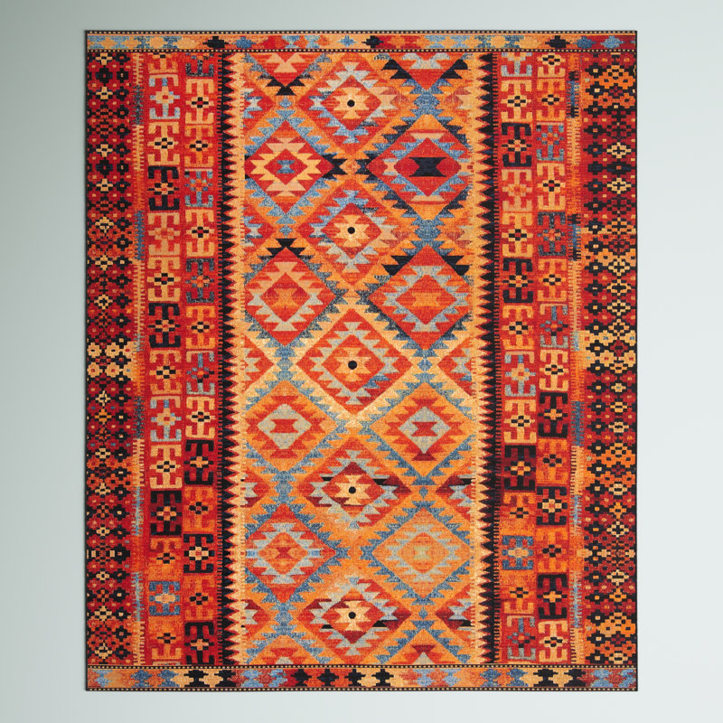 Tapis d'intérieur / extérieur en polypropylène tissé à la machine Lidio - rouge / jaune / bleu, Rectangle 10 pi x 12 pi