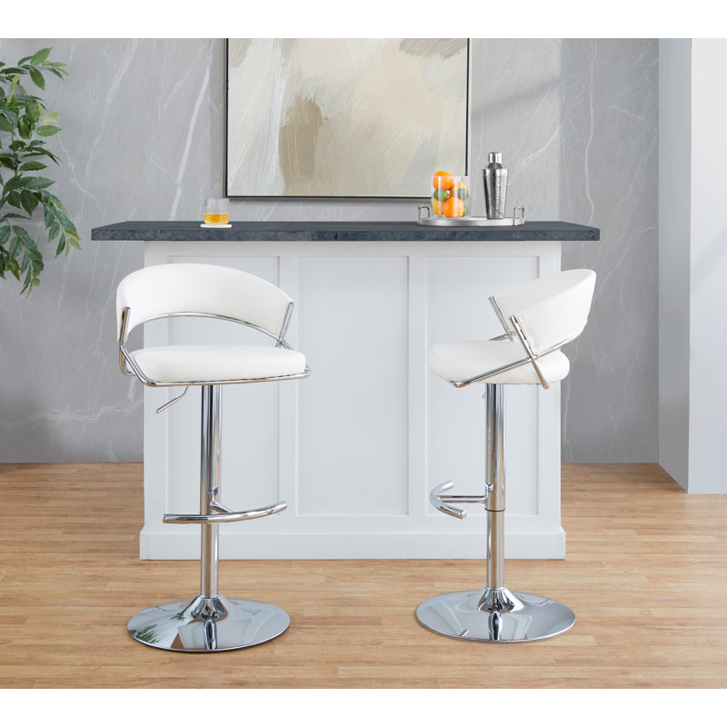 Jie Adjustable Barstool - Set Of 2, Chrome, White