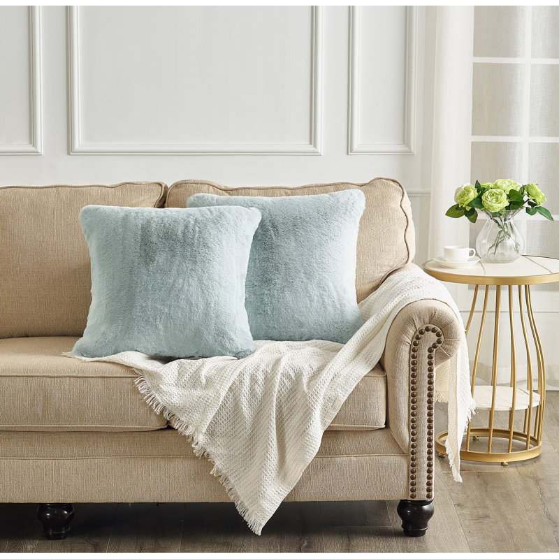 Housse de coussin lourd en fausse fourrure, H 20 pi x l 20 pi, Bleu vaporeux