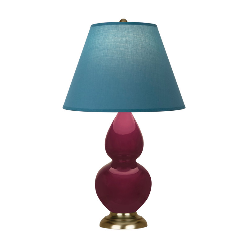 Petite lampe d'appoint à double gourde, Prune confite, Laiton antique, Bleu vif / gris